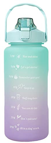 2L Wasserflasche, Trinkflasche Mit Strohhalm Und Zeitmarkierung, Auslaufsichere Sportflasche Flip-Top-Design Tragbarer Wasserspeicherbehälter Für Sport, Fitnessstudio, Büro, Camping, Laufen