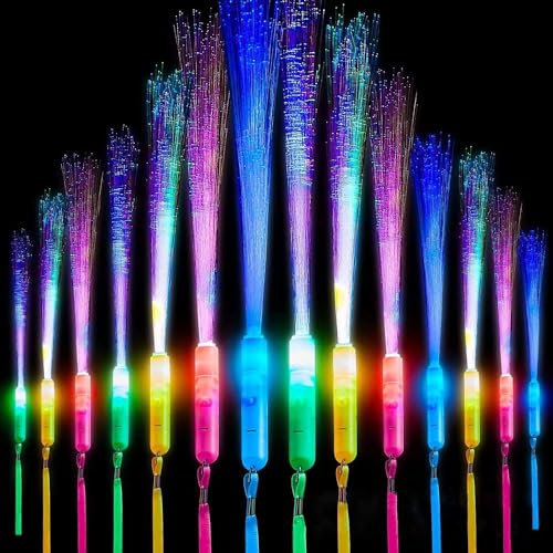 12PCS Bâton lumineux en fibre,Multicolores Bâtons lumineux,3 Modes Colorés Clignotants,Baguettes Lumineuses à Fibre Optique,Bâton Lumineux LED pour Concert Anniversaire Fête Mariage