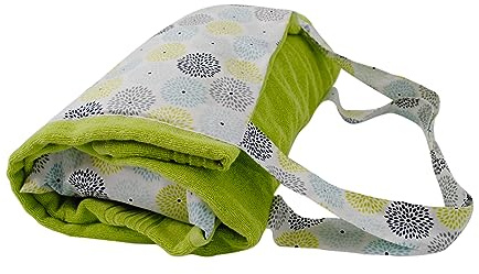 POWER INN Strandtuchtasche ca. 95x178cm | Liegehandtuch 3in1 mit integriertem Kissen und Tasche | großes Badetuch (Grün mit weiß/grün blauem Blumenmuster)
