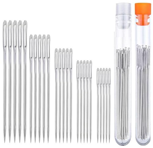 50 Stück Stopfnadeln,Stopfnadel,5 Größen Von Stahl Nähnadeln,stopfnadeln Für Wolle,Groß Auge Nadel Mit 2 Aufbewahrungsrohr,Multi Spezifikation Nähnadeln Zum Weben Von Handgefertigtem Zubehör