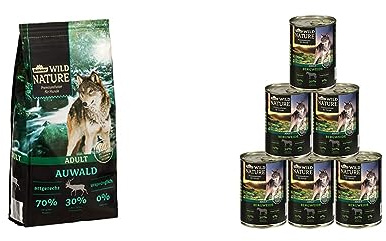 Dehner Wild Nature Hundetrockenfutter Adult, Auwald, 12 kg & Wild Nature Hundefutter Adult, Bergweide, 6 x 800 g (4.8 kg)