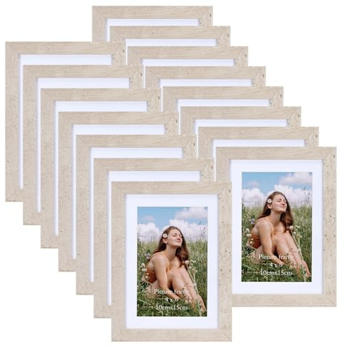Vasemouh Set de 15 Marcos de Fotos, Marco de Foto con Paspartú 10x15cm, sin Paspartú 13x18cm, se Pueden Colocar en La Pared o en La Mesa(Beige).