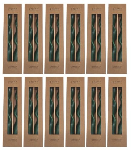 pajoma® Gewundene Stabkerze 24er-Set, Grün | Höhe 25 cm Ø 2 cm | Brenndauer ca. 5 Stunden - Spiralkerze mit 42g Wachsgewicht | Premium Qualität