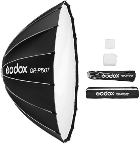 Godox QR-P150T Softbox 150 cm/59 tum, vikbar snabbfrigörande parabolisk softbox med standard Bowen-fäste och diffusorer för studioporträtt live-fotografering