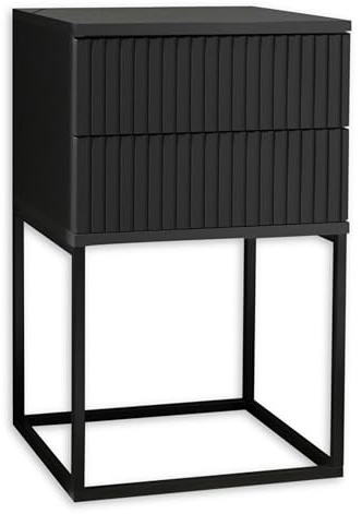 MARLE Nachttisch Graphit Nachtschrank mit Schubladen und Metallgestell | 40 x 65 x 38,5 cm (B/H/T), schwarzes Metallgestell, Schubladen mit Muster, Stauraum fürs Schlafzimmer