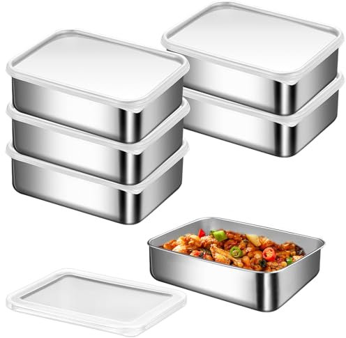 HOMURY Contenitore salvafreschezza Meal Prep Box: 6 contenitori per il pranzo in acciaio inox con coperchio da 500 ml, contenitore per congelatore, contenitore per alimenti, scatola impilabile in