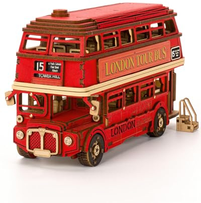 Rolife 3D Wooden Puzzles London Tour Bus 4.4 Wood Model Toy Car to Build Crafts for Adults Collectibles Gifts for Adults