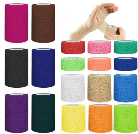 BIRDDIE Selbstklebender Verband 18 Rollen 2,5cm/5cm/7,5cm Bunt Mullbinden | Elastische Binde Bandage Fixierbinde Haftbandage Selbstklebend Sport Gelenkschutz & Tierpflege