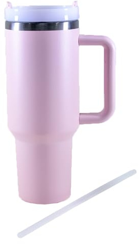 Kögler 13124 - Gobelet Isotherme avec Paille et Anse, 1200 ML, Double paroi en Acier Inoxydable et Plastique, réutilisable en Rose