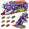 deAO Dino Transport Truck, Giocattolo Dinosauro Auto per Ragazzi incl. 8 Pezzi Auto da Corsa in Metallo, Furgone Portatile, Set da Gioco Regalo per Bambini dai 4 agli 8 Anni (Viola)