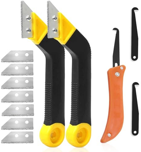 12 Stück Fugenkratzer Fliesen Fliesenfugen Entfernen Fliesenfugen-Handsäge, Abgewinkelter Fugenreiniger mit 7 Ersatzklingen und 2 Fugenkratzer für die Reinigung Bodenfliesen Badezimmer Küche