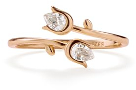 PERIMADE Gold Plated Tulip Ring for Women, Hypoallergenic 925 Sterlig Silver Flower Open Band, Adjustable Cubic Zirconia Stacking Finger Ring, Dainty Anniversary Birthday Jewelry Gift