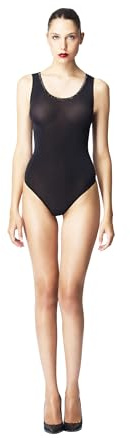 Wolford Crystal String Body for Women Long Sleeve Bodysuit with Sparkling Crystal Detail Round Neckline Slim Fit Snap Closure black/jet hematite Large