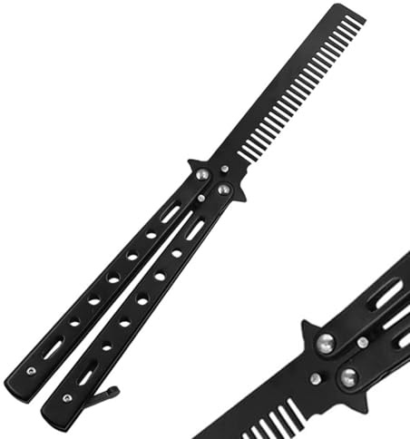 Schmetterlingskamm Faltbarer Haarkamm Bartkamm Praxis Schmetterling Kamm Flipping Trick Kamm Edelstahl Haarkamm Schmetterling Haarkamm für Anfänger Salon Beauty Tool für Trainer Liebhaber