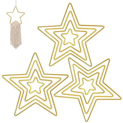 NVGFTG 12 Stück Metallring Stern 5/10/15/20 cm Metall Sterne Drahtsterne Set Metallring Deko Stern Metallsterne zum Basteln Dekor Traumfänger DIY (Golden)