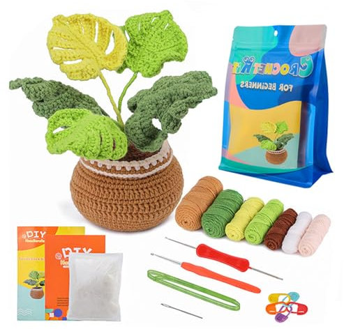 WASTEBIN Crochet Turtle Backed Crochet Pot Plant Kits With Yarn Crochet Hook Needle Knitting Marker Instruction