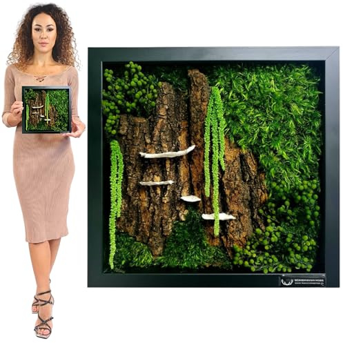 Moosbild Islandmoosbild Islandmoos Rentiermoos Moos Moosbilder Wandbild Wanddeko Wandbilder mit Island Moss Mooswand Bilder Wanddekoration mit Moos und stabilisierten Pflanzen (27x27 cm)