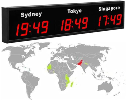 Reloj mundial digital LED – Zona horaria reloj de pared para hoteles y empresas multinacionales – Muestra la hora 3/4/5 ciudades