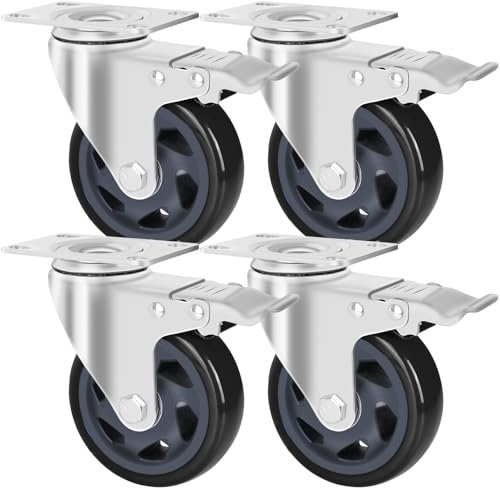 Lenkrollen 100 mm mit Bremse, 4er Set, Schwerlastrollen Tragkraft 600 kg | 360° schwenkbar, keine Spuren & Leise Rollen für Möbel, Transportrollen für Werkzeugwagen Industrietransport, Schwarz
