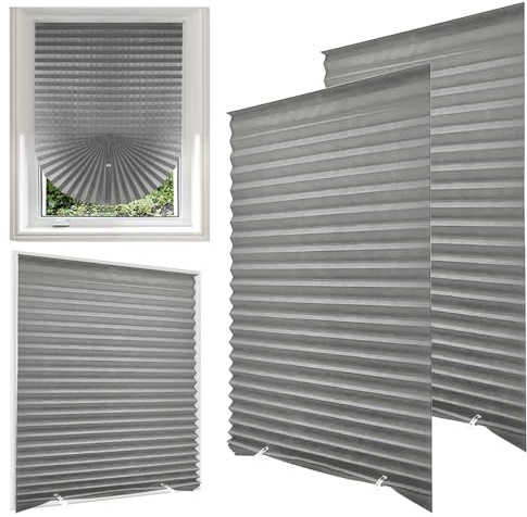 Jonuin 2 Pack Temporary Blinds, 60x150CM No Drill Stick on Blinds, Easy to Cut and Fit Self Adhesive Blind for Windows, Doors, Kitchen, Bathroom, Bedroom Blackout Thermal Privacy Protection (Grey)