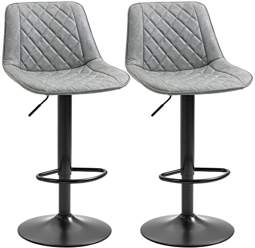 HOMCOM Juego de 2 Taburetes de Bar Giratorios Ajustable 86-106 cm Gris