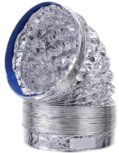 Conduit Flexible en Aluminium Double Couche 7, 2 Pouces 4, 9 | Conception Rétractable, Argenté, pour Tentes de Culture, Évacuation et Ventilation D’air