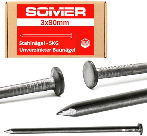 SOMER Nägel 3 x 80 mm 5 kg, Bau- und Tischlerstifte, universell einsetzbare Drahtnägel
