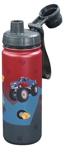 Step by Step Isolierte Edelstahl-Trinkflasche „Car“, blau, BPA-frei, für Schule, Kindergarten, warme und kohlensäurehaltige Getränke, für Jungen, 0,5 Liter