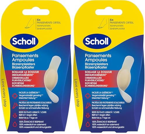 Scholl Pansements Ampoules Orteils - Petit format - Soulage Immédiatement la Douleur - Cicatrisation Rapide - Restent en Place Jusqu'à 7 Jours - Boîte de 5 pansements (Lot de 2)