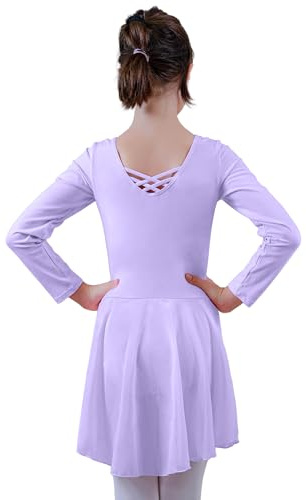 ZNYUNE Kinder Mädchen Ballettkleidung | 95% Baumwolle Ballettanzug Ballettkleid Tanzkleid Tanzbody Langarm Balletttrikot mit Tütü Rock