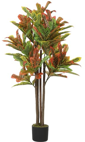 HOMCOM Crotón Artificial 120 cm, Planta Artificial Decorativa con Maceta y Hojas, para Decoración del Interior, Hogar, Oficina, Salón, Multicolor