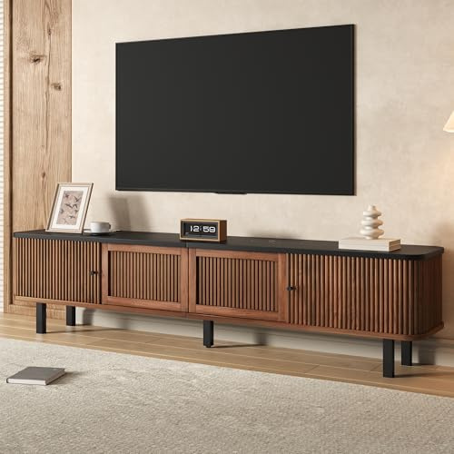 NADEUSAK Armario para TV Color Nogal 190 x 35 x 45 cm, Moderno Soporte para TV, Panel, Armario Bajo, Dos Puertas Corredizas, Dos Puertas con Rejilla, Diseño Único