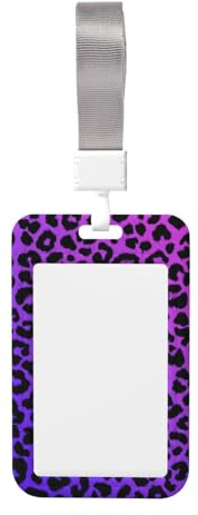 Woshuwo Funda para tarjetas de identificación deslizante, de plástico duro, diseño de lunares de leopardo negro, morado y violeta, protector de etiqueta de nombre para enfermeras y oficina