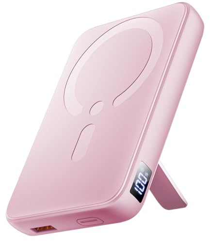 For MagSafe Power Bank, 12000mAh Portable Charger 22.5W with Stand, Pink