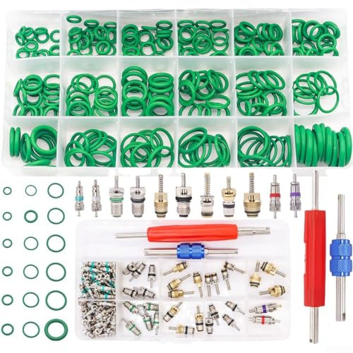 Kit de 372 pièces de valve de climatiseur de voiture - Assortiment de boîtes pour joints R12 R134a - Pour joints d'étanchéité - Compatible avec Jetta et plus encore