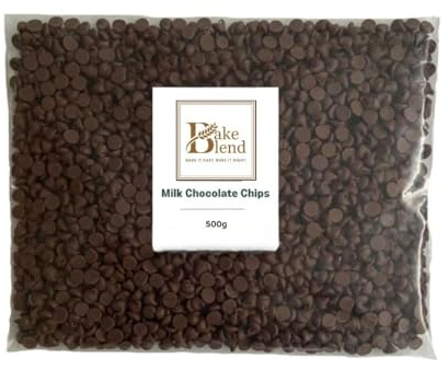 Milk Chocolate Chips 500g - By Bake Blend a Quality Baking Chocolate Drops for Cookies, Muffins, Cakes & Desserts - Perfect for Melting and Decorating - Resealable Bag