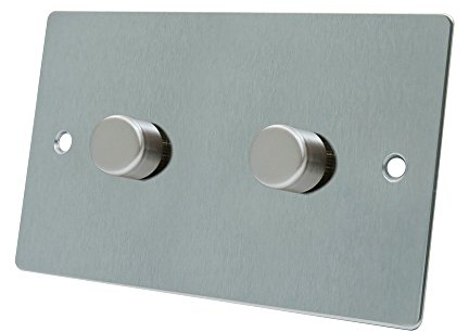 AET FSC2GDIM10 10 A 1000 W 2-Gang 2-Way Satin Chrome Flat Double Light Dimmer Switch