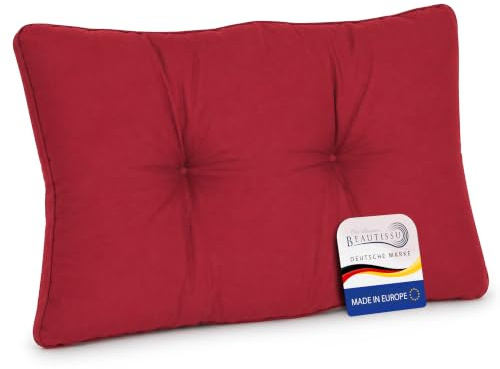 Beautissu Lounge Kissen Outdoor Indoor Rückenkissen für Gartenstuhl Stühle | 50x40cm Rot 12cm dick bequemes Sitzpolster Auflagen für Gartenmöbel Sessel Stuhlauflage Rattanmöbel Polster Garten xLuna