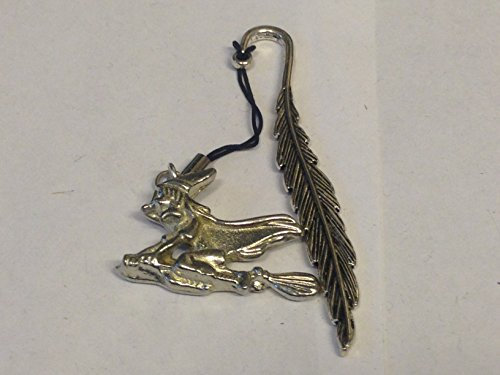 Witch On Broom 3.4cm X 2.6cm TG307 Made From Fine English Pewter On a FEATHER Bookmark POSTED BY US GIFTS FOR ALL 2016 FROM DERBYSHIRE UK