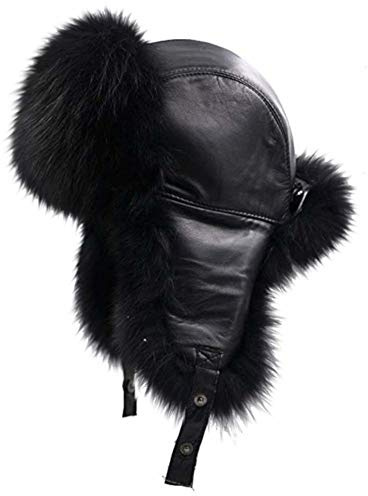 MERRYLAND Mössa äkta päls, flygarmössa, unisex, svart med läder, pilotmössa, pälsmössa, Ushankahatt, äkta läder, päls, pälsmössa, svart äkta päls, päls, svart, one size