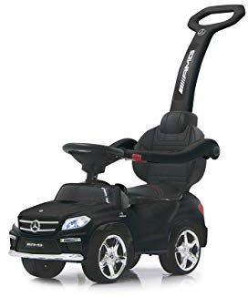 Jamara Rutscher Mercedes-AMG GL 63 2in1 – Kippschutz, Kunstledersitz, Kofferraum, Schub- und Haltestange mit Rückenlehne/Schutzbügel, Licht vorne/hinten, Motorsound, Hupe, Musik, schwarz, 460434