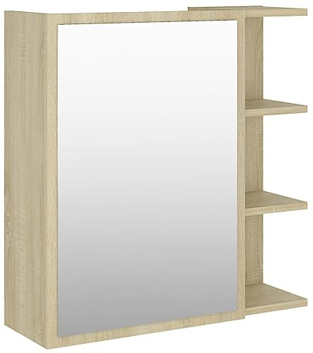 vidaXL Armoire à Miroir de Salle de Bain, Meuble de Rangement avec Compartiment, Armoire de Toilette Maison Intérieur, Chêne Sonoma Bois d’Ingénierie