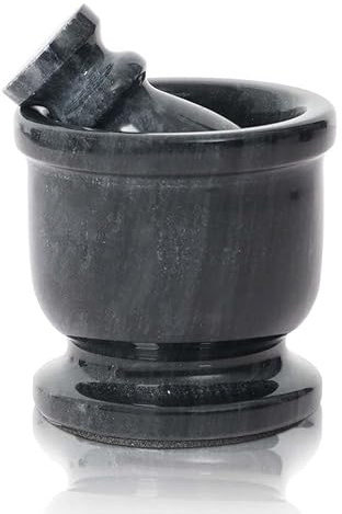 Radicaln Marmormörser- und Stößelset, Schwarz, 6,3 cm, Handgefertigt, Gewürzmühle für die Küche, Kräutermühle, Schale und Knoblauchpresse