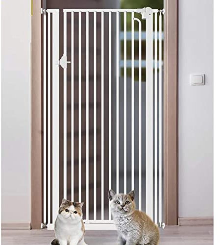 PBZLL Breitenverstellbar 74-164 cm Extra breites Haustiergitter für Hunde Katzen, 100 cm Extra hohes Hundegeländer für den Innenbereich/Zaun Druckhalterung passend für Treppe oder Tür, Weiß