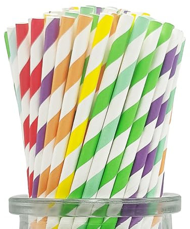 100% Biodegradabili Cannucce Carta a Righe Colorate, [100 Pezzi] Cannucce Cocktail 7 Colori per Matrimoni, Natale,Docce Bambino, Celebrazioni e Feste