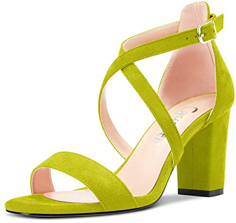Castamere Donna Chunky Blocco Alto High Tacco Heel Aperte sulla Punta Sandali Cinturino Incrociato Fibbia da Matrimonio Sexy Dress Scarpe Verde Lime 38 EU