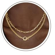 CHESKY Layered Necklaces for Women, 14K Gold Plated Chain Necklace Trendy Cuban Link Paperclip Chain Toggle Clasp Necklace Fashion Chunky Jewelry Accessories for Women