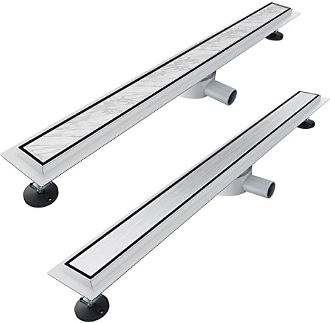 SONNI Duschrinne 50 cm, 360° Duschrinne, gebürsteter Edelstahl Ablaufrinne | 360° drehbarer Ablauf mit 2-in-1 Abdeckung, Haarsieb und Geruchsverschluss für flexible Montage und sicheren Entwässerung.
