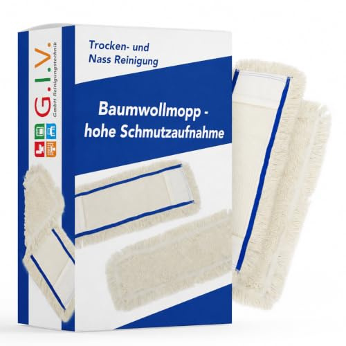 G.I.V. - Reinigungstechnik Baumwollmopp Wischbezug 50cm, weiß - Ersatzbezug für Bodenwischer - Wischmopp Bezug für alle gängigen Klapphalter - hohe Schmutzaufnahme - Trocken & Nass Reinigung (10x)
