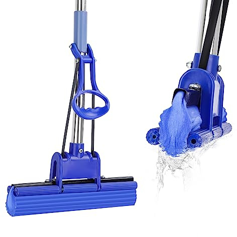 Supernic Sponge Mop with Super Absorbent Sponge Heads Floor Cleaner | Telescopic Handle Self-Wringing Wood Floor Mop for Hardwood Laminated Floors Bedroom Kitchen Bathroom, Purple 96-123cm